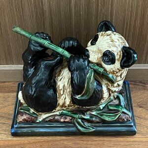 Panda with Bamboo Centerpiece Statue Ceramic